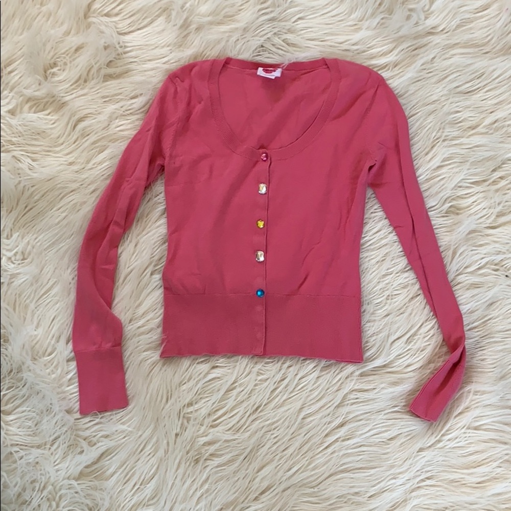 Pink Cardigan With Gem Snaps Size Small - image 1